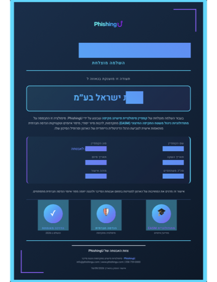 תעודת השלמת הדרכת מודעות לדוגמה